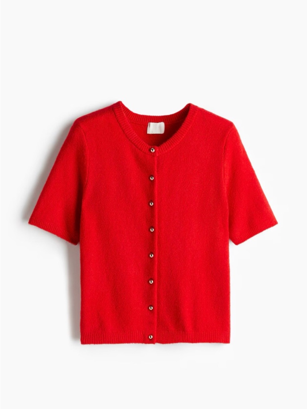 H&M Bright Red Short Sleeve Button-Up Knit Top